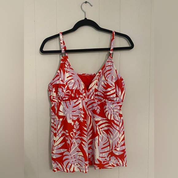 Kona Sol Red Lavender White Tankini Tropical Palm Leaf Adjustable Straps size XL - Picture 1 of 6